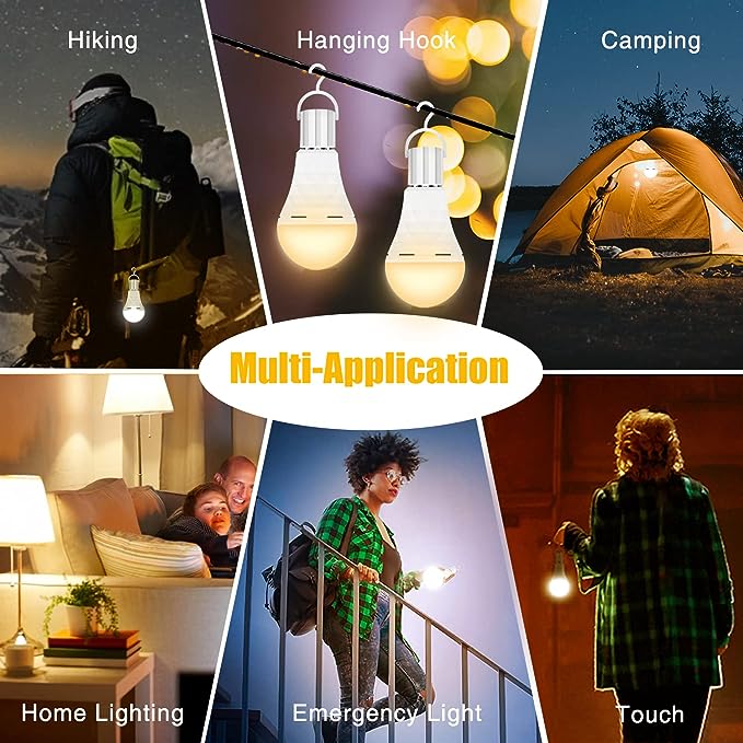 BoRccdit A19 Rechargeable Light Bulbs, 12W 60W Equivalent Rechargeable Emergency Light Bulbs, 1200mAh Battery Light Bulb for Power Failure,Warm White