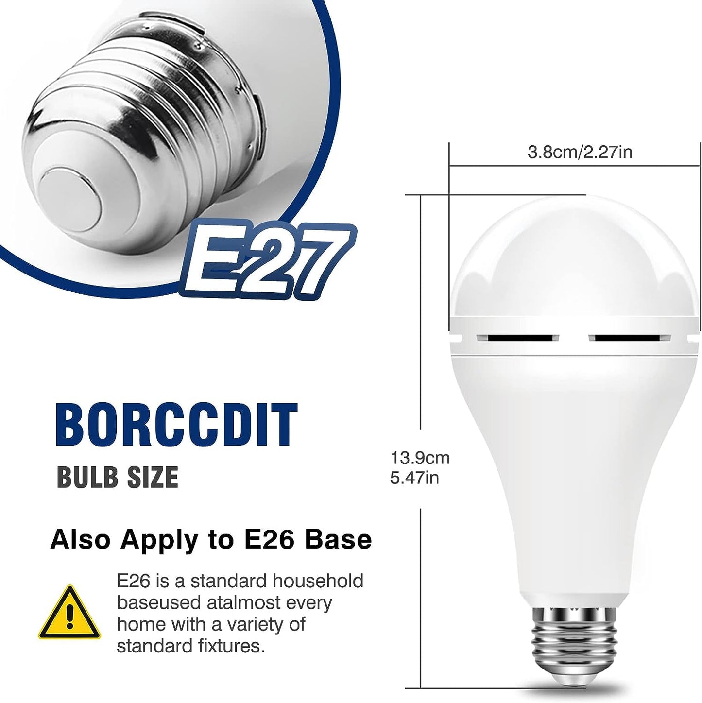 BoRccdit A21 6PK Emergency-Rechargeable-Light-Bulb, Keep Lighting During Power Outage, 12W 6500K LED 65W Equivalent Light Bulbs, 1200 mAh Battery Backup Light Bulbs for Home Power Failure